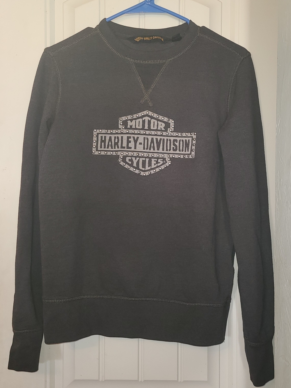 Harley-Davidson Women's Charcoal Black Crewneck with Logo Patch Size S
